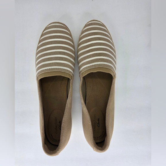 Clarks Serena Paige Womens Slip-Ons Loafers Beige Sand Suede Striped Size 11M - Picture 10 of 16